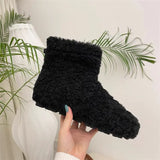 Breakj Winter New Hairy Snow Boots Women Add Velvet Add Thick Warm Cotton Shoes Wool Shoes Big Cotton Ankle Boots