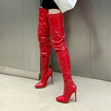 Furtado 2022 Autumn winter shiny leather Over the knee boots woman Pointed Toe Stilettos Heels Fashion Rivets Female
