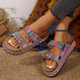 Breakj New Thick Bottom Rope Double Buckle Water Drill Softwood Beach Slippers Large Size Women's Shoes Bright