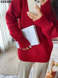 Autumn Winter v-neck thick oversize Sweater pullovers Women 2021 LOOSE sweater pullovers female Long