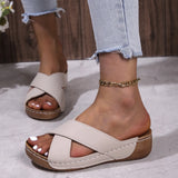 Breakj Size Cross Open Toe Flat Bottom Slippers Female New Summer 2024 Fashion Hip Wedge