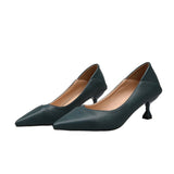 2024 New Korean Version Of Pointed Single Shoes With Shallow High Heels Fashion Stitching Black Women's