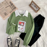 two-piece hoodies wide-leg pants suit female students Korean version of loose polo collar 2022 new autumn tide Harajuku
