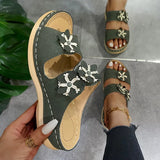 Breakj Summer New Thick-Bottomed Slippers Car Sewing Round Head Flowers Decorated Casual Slippers Women's Shoes Thick