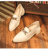 Metal chain pointed toe oxford shoes women 2023 flats thick heels loafers preppy girls small leather shoes woman