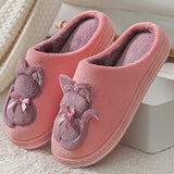 Winter Slippers Cute Cartoon Cat Women Warm Plush Woman Slip On Flat Female Soft Shoes Ladies Comfortale House Shoe