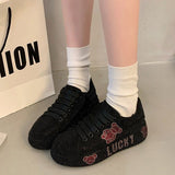 Breakj New Full Diamond Women's Shoes 2025 New Loose Cake Soles Casual Small White Shoes Women's Autumn High-Board