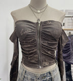 Real Shoot Hottie Sexy Shoulder Bra Strap Chest Mat Blouse Long Sleeves Short-Sleeved Umbilly T-Shirt