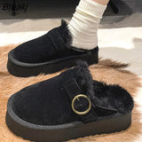 Winter Plush Women Slippers Fashion Ladies Slip On Shallow Platform Flats Slides Street Style Keep Warm Indoor