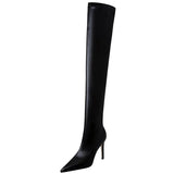 Shoes Stiletto Sexy Over-the-Knee Boots Black Leather Boots Sexy Thin High Heel Boots Winter Long Boots Plus Size