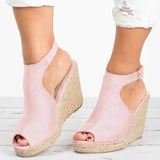 Sandals Cane Hemps Platform High Heels Ladies Shoes 2021 Peep Toe Back Lace up Wedges Female Footwear Summer Woman