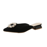 Breakj Spring And Summer New 4241 Large-Size Bag Head Half Slippers Women Wear Pointed Thick Heel Round Buckle Low Heel Women's Shoes Sand