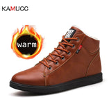 2019 Autumn Winter Leather Ankle Snow Men Boots Shoes With Fur Plush Warm Male Casual Boot Sneakers Male PU Winter