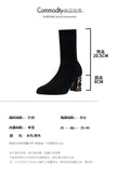 Women's Boots TGHDOF Fabric High Heel Autumn Sock Boots Women Fashion Zipper Pumps Pointed Toe Slip on Zapatos Para