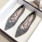 New Women Pointed Toe Flats Fashion Glitter Beading Ballerian Shoes Spring Autumn Slip on Comfortable Shallow Single