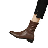 Breakj Short Boots Female 2024 New Spring And Autumn Winter French Fashion Low With Thick Heel Black Square Elastic Thin Single