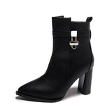 Breakj And Winter New Belt Buckle And Short Boots Women's High And Martin Boots Fashion Pendant Decorative Side Zipper Women's