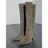 Breakj New Autumn And Winter Boots Pointed High Heel Large Size Thin Boots Two Wear Western Fashion Knight Boots