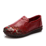 Women's Ladies Mother Female Genuine Leather Shoes Flats Loafers Slip On Flowers Spring Ethnic Style Moccasins