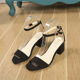 toe Suede Square heel High heel White sandals women 2019 summer shoes woman Fashion Buckle Strap Ankle Strap female