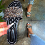 Rhinestone Slippers Crystal Slides Women Summer Flat Shoes Sewing Sliders Womens Summer Shoes Wholesale Ins Trending