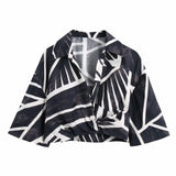 Women Turndown Collar Cross Printed Short Blouse Female Half Sleeve Loose Shirt Casual Lady Crop Tops Blusas