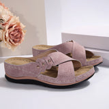 Breakj New Summer Female Thick Bottom Slope With Slippers Large Size Casual Cross With Rivet Decoration Slippers