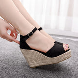 Breakj Cm Fish Mouth Water Table Heel Sandals Large-Size Sandals Bohimia Fish Mouth Sandals Hemp Rope Heel