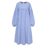 Stylish Check Dress Women's Autumn Dress 2022 ZANZEA Casual Puff Sleeve Midi Vestidos Female O Neck Robe