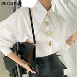 Stylish Chic Lantern Sleeve Women White Shirts Blouses Spring Buttons Loose Female Shirts Tops Elegant Ladies