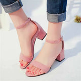 2020 Summer New High Heels Women's Shoes With Open Toe Suede Sexy Word Buckle Women Sandals Ankle Strap Rome Shoes