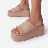 Women's Slippers Square Toe Pu Leather Platform Ladies Shoes Summer 2022 Fashion Thick Bottom Female Slipper Woman