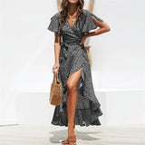 Long Wrap Dress 2021 Summer Boho Style Floral Print Maxi Beach Dress Sexy Side Split Party Dress Sundress