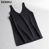 v-neck knit camis 2020 Summer Slim Women BAISC Tops female short female Sexy solid casual sleeveless t-shirt