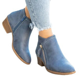 New Side Zipper Large Size Martin Boots With Square Root Low Sleeve Boots In The Tip Of Women's Short