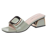 Women Shoes Slippers Fashion Metal Buckle Ladies Mules Slides High Heels Pumps Women Casual