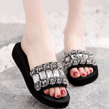 Heel Women's Summer Rhinestone Ladies Flip Flops Fashion Vacation Beach Shoes Non Slip Slip House Slippers