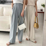 Casual Button High Waist Loose Straight Pants for Women 2021 Summer Ladies Wide Leg Trousers Female Solid