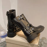 Women's Ankle Boots Autumn Work Fashion Elegant Punk New in Black Luxury Low Heel Round Toe Leather Dropshipping Center