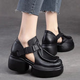 Heel Thick Bottom Tou Hollow Women's Sandals Round Head Buckle Type Seam High Heel Women's
