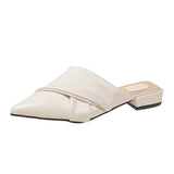 Spring New Korean Version Pointed Leisure Cross Rear Empty Slippers Women's Baotou French Square Heel Breathable