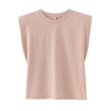 New Spring Women Shoulder Pads Profile Vest T Shirt Female Solid Loose Tops