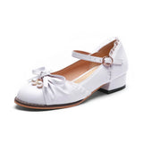 Sweet Lolita Women Summer Mary Jane Shoes Low Heel Lace Patchwork Bow Pearls Pumps Strap Buckle Japanese Big Feet Plus