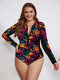 Large-Size Swimsuit Women's 2025 New Long-Sleeved Zipper Surfsuit