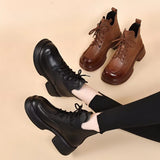 Martin Boots 2023 Autumn And Winter New Muffins And Vintage English Round-Toed Short Boots With Cowhide Women's