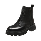 Breakj Black Mid-Clinic Martin Boots Women 2025 Autumn And Winter New Tying With Korean Version Of The Locomotive Short Boots Round Head Leisure Single