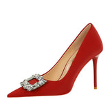 Breakj Fashion Banquet High-Heeled Shoes Women's Shoes Fine Heel Ultra High Heel Shallow Mouth Pointed Water Diamond Buckle Single Shoes