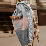 Fashion Back Letter Printed Loose Coats Women Fall Winter Elegant Hooded Overcoat Casual Pockets Office Lady Knit Tops