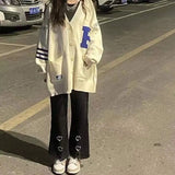 Y2K Pants Women Heart Design High Waist Jeans Black Slit Flared Pants Japanese Soft Girl Lolita Pants Wide Leg Straight