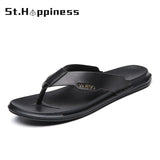 New Summer Men's Leather Slippers High Quality Soft Flip Flops Fashion Handmade Beach Slippers Non-slip Shoes Sandals